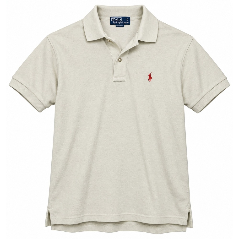 Vintage Polo Ralph Lauren Short Sleeve Pique Polo Shirt Cream Beige Small Pony